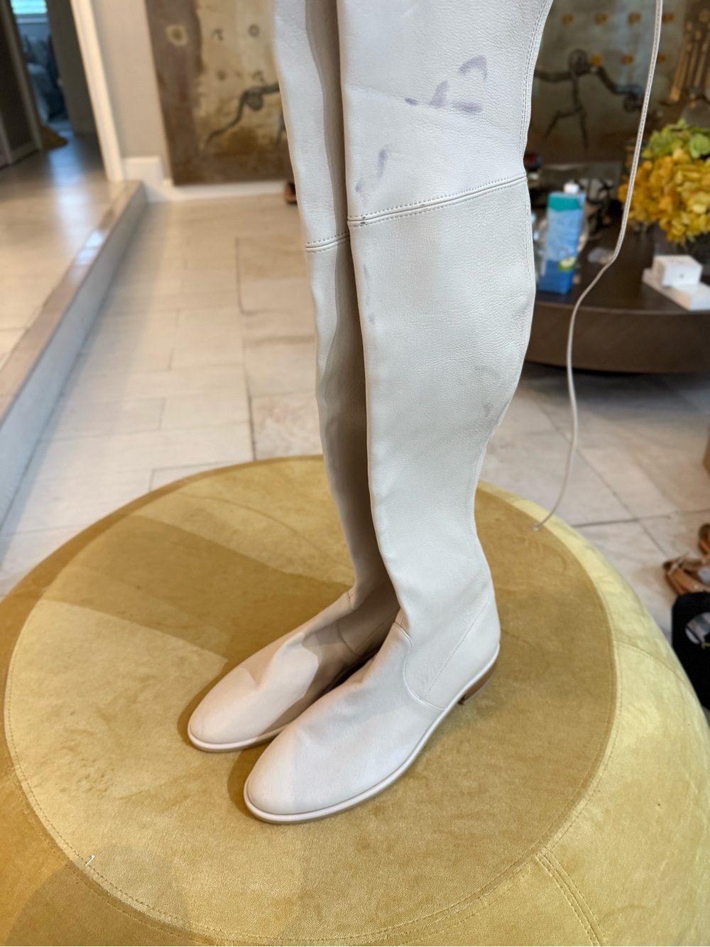 Stuart Weitzman Cream Over-the-Knee Flat Boots